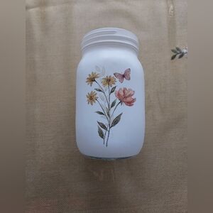 Floral White Mason Jar Vase
